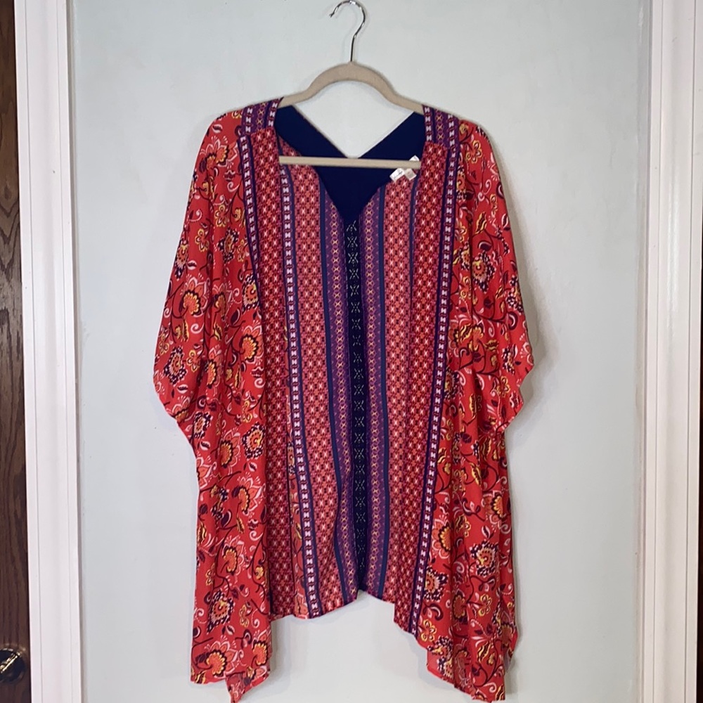Nine Britton Kimono Coral/Orange/Red Floral Lightweight Open Relaxed-Women’s M